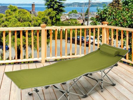 Folding Camping Cot with Side Storage Pocket Detachable Headrest-Green Online Hot Sale