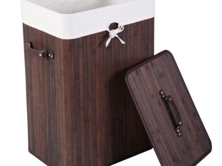 Rectangle Bamboo Hamper Laundry Basket Washing Cloth Bin Storage Bag Lid 3 color-Brown Discount