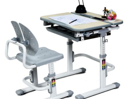 Height Adjustable Kids Study Desk and Chair Set-Gray Online now