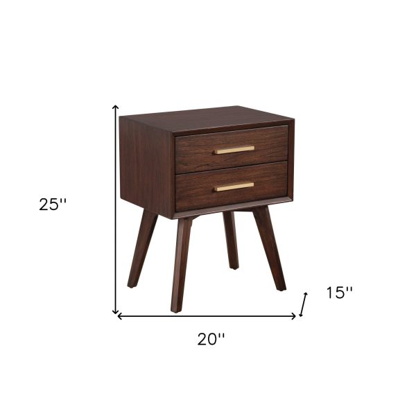 Walnut and Gold 2 Drawer Nightstand Cheap