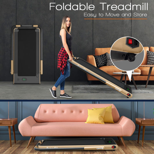 2-in-1 Folding Treadmill with Remote Control and LED Display-Golden For Cheap