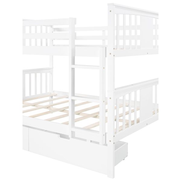 Modern White Full Over Full Bunk Bed with Two Drawers on Sale