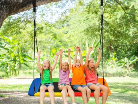 60 Inches Platform Tree Swing Outdoor with  2 Hanging Straps-Multicolor Online Hot Sale