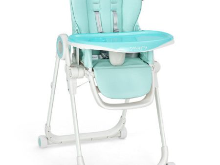 Baby High Chair Foldable Feeding Chair with 4 Lockable Wheels-Green Online now