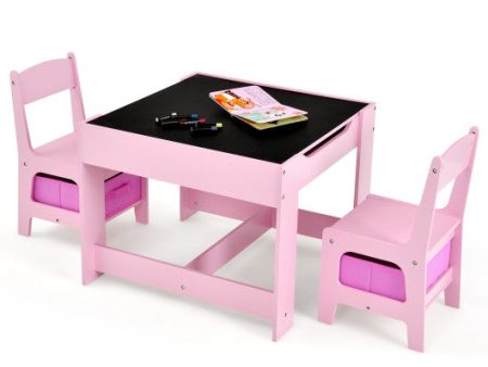 Kids Table Chairs Set With Storage Boxes Blackboard Whiteboard Drawing-Pink For Discount