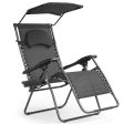 Folding Recliner Lounge Chair with Shade Canopy Cup Holder-Black Supply