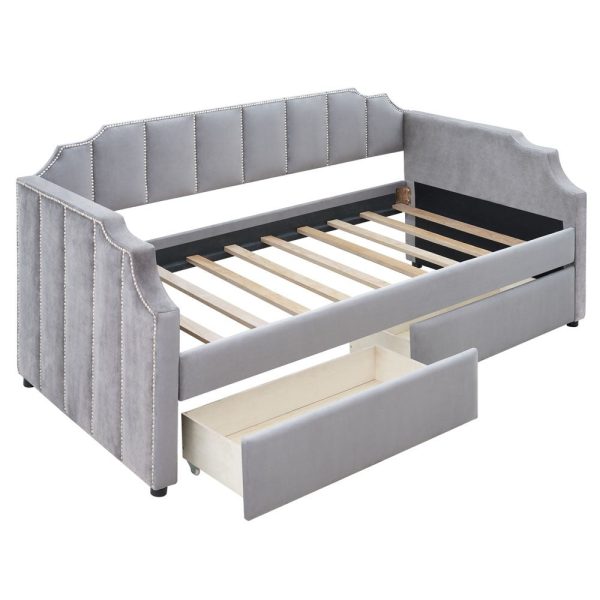 Gray Wood Upholstered Twin Bed Frame Sale