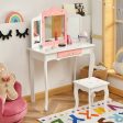 Kids Princess Vanity Table and Stool Set with Tri-folding Mirror and Drawer-White For Discount