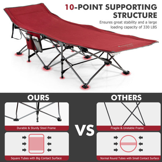 Folding Retractable Travel Camping Cot with Mattress and Carry Bag-Red Sale