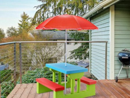 Kids Picnic Folding Table and Bench with Umbrella Discount