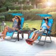 Folding Recliner Lounge Chair with Shade Canopy Cup Holder-Blue Hot on Sale