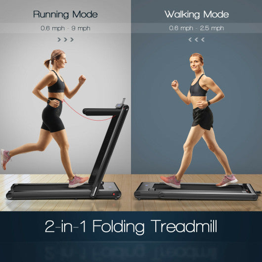 2-in-1 Folding Treadmill with Dual LED Display-Black Sale