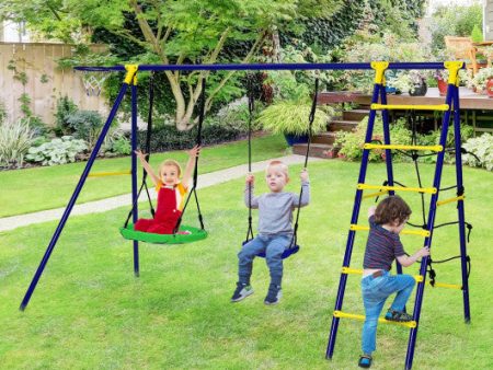 5-In-1 Outdoor Kids Swing Set with A-Shaped Metal Frame and Ground Stake Cheap