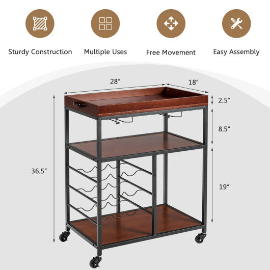 3 Tiers Storage Bar Serving Cart with Wine Rack Online now