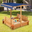 Kids Wooden Sandbox with Canopy and 2 Bench Seats Discount