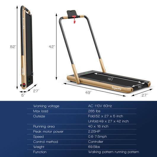 2-in-1 Folding Treadmill with Remote Control and LED Display-Golden For Cheap