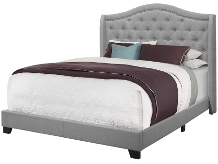 Solid Wood Queen Tufted Gray Upholstered Linen Bed With Nailhead Trim on Sale