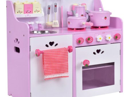 Kids Wooden Kitchen Toy Strawberry Pretend Cooking Playset Sale