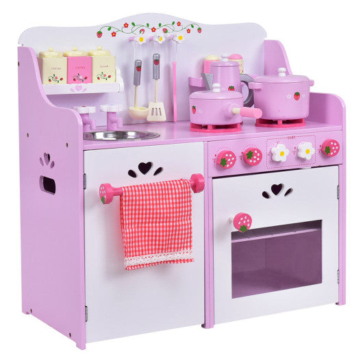 Kids Wooden Kitchen Toy Strawberry Pretend Cooking Playset Sale