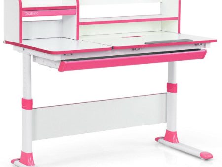 Adjustable Height Study Desk with Drawer and Tilted Desktop for School and Home-Pink Online now