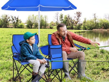 Portable Folding Picnic Double Chair with Umbrella-Blue Cheap