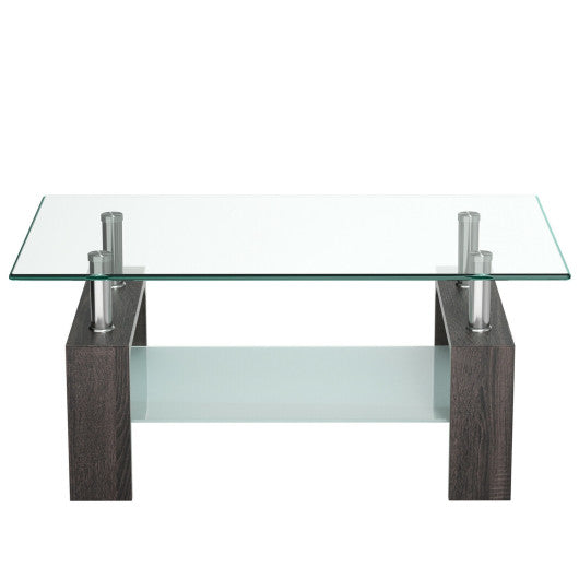 Rectangular Tempered Glass Coffee Table with Shelf-Black Cheap