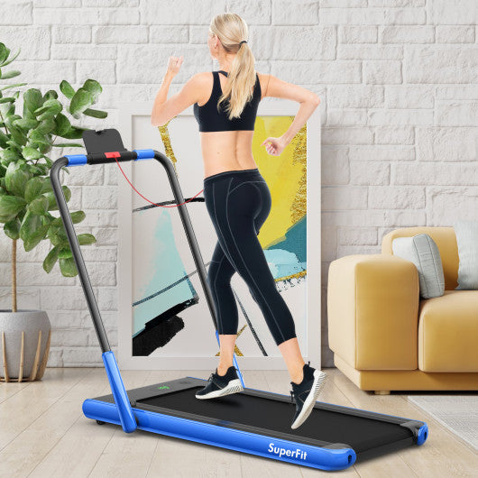 2-in-1 Folding Treadmill with Remote Control and LED Display-Blue on Sale