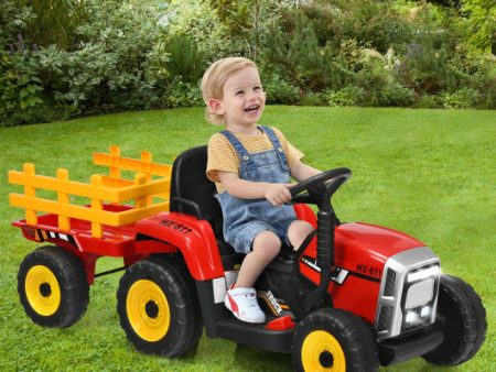 12V Ride on Tractor with 3-Gear-Shift Ground Loader for Kids 3+ Years Old-Red Hot on Sale