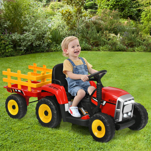 12V Ride on Tractor with 3-Gear-Shift Ground Loader for Kids 3+ Years Old-Red Hot on Sale