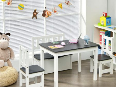 4 Pieces Kids Wooden Activity Table and Chairs Set with Storage Bench and Study Desk-Gray Online now