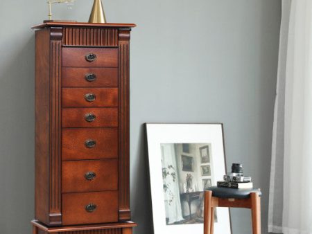 Wooden Jewelry Armoire Cabinet Storage Chest with Drawers and Swing Doors Online now