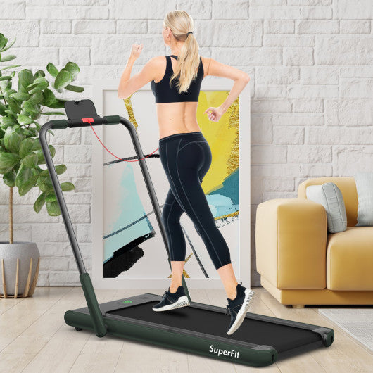 2-in-1 Folding Treadmill with Remote Control and LED Display-Green For Sale