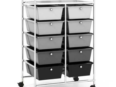 10-Drawer Rolling Storage Cart-Gray Fashion