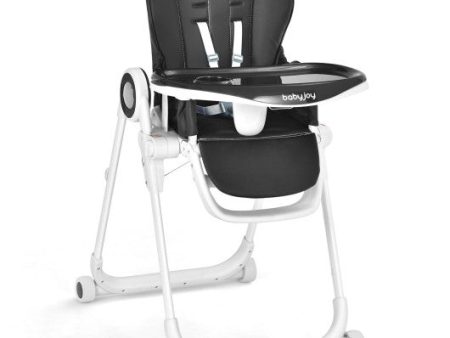 Baby High Chair Foldable Feeding Chair with 4 Lockable Wheels-Black Cheap