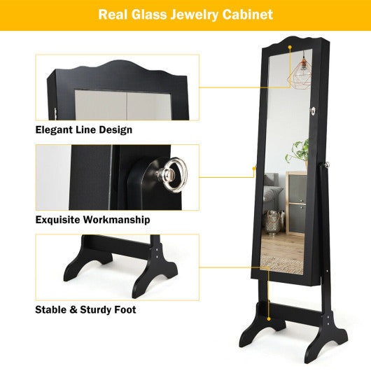 Mirrored Lockable Jewelry Cabinet Armoire Organizer Storage Box-Black on Sale