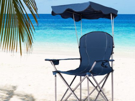 Portable Folding Beach Canopy Chair with Cup Holders-Blue For Discount