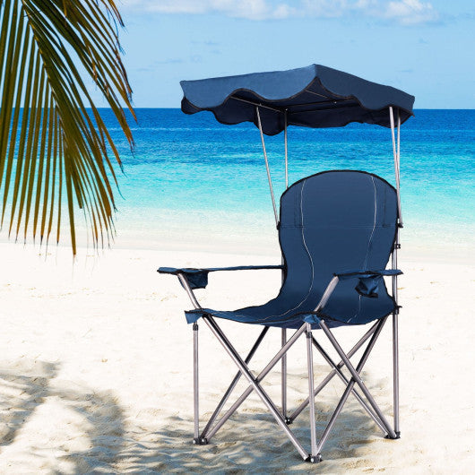 Portable Folding Beach Canopy Chair with Cup Holders-Blue For Discount