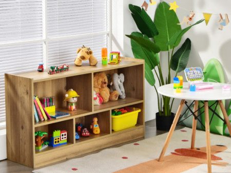 Kids 2-Shelf Bookcase 5-Cube Wood Toy Storage Cabinet Organizer-Natural For Discount