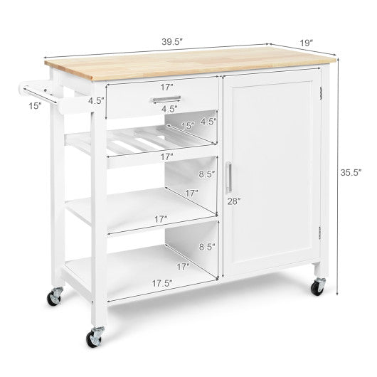 Kitchen Island Cart Rolling Serving Cart Wood Trolley-White For Cheap