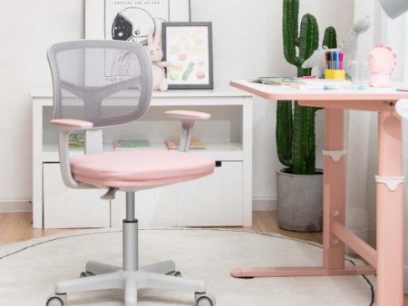 Adjustable Desk Chair with Auto Brake Casters for Kids-Pink For Discount