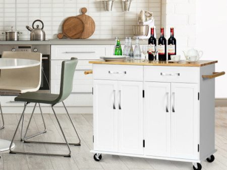 Wood Top Rolling Kitchen Trolley Island Cart Storage Cabinet-White Hot on Sale