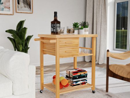 Bamboo Kitchen Trolley Cart with Tower Rack and Drawers For Cheap