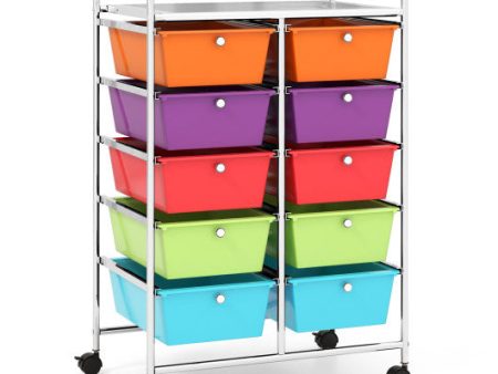 10-Drawer Rolling Storage Cart-Deep Multicolor Cheap