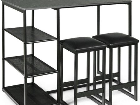 3 pcs Dining Set with Faux Marble Top Table and 2 Stools-Black Online now