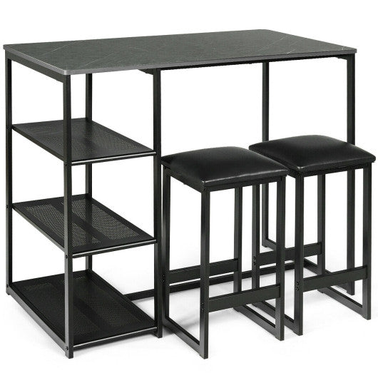 3 pcs Dining Set with Faux Marble Top Table and 2 Stools-Black Online now