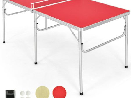 60 Inch Portable Tennis Ping Pong Folding Table with Accessories-Red Online now