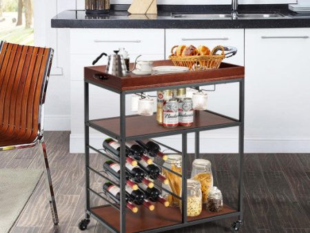 3 Tiers Storage Bar Serving Cart with Wine Rack Online now