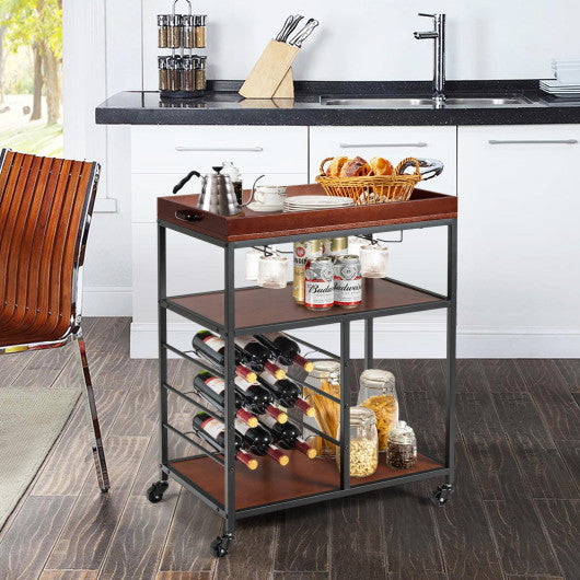 3 Tiers Storage Bar Serving Cart with Wine Rack Online now