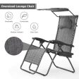 Folding Recliner Lounge Chair with Shade Canopy Cup Holder-Gray Online Hot Sale