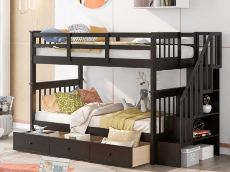 Espresso Twin Over Twin Bunk Bed with Stairway and Drawers Online